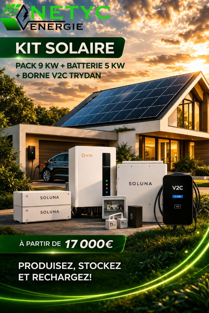 pack solaire photovoltaïque 9kw avec batterie et borne recharge maison